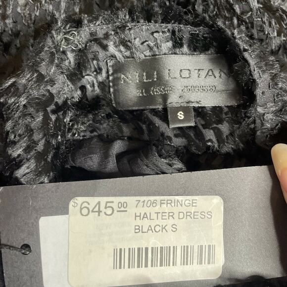 Nili Lotan Black Fringe Silk Blend Blouson Halter Dress NWT Size S - Picture 6 of 9